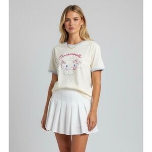 NEW Sanrio Cinnamoroll Size Large Ringer Graphic Tee Whisper White Kawaii Shirt